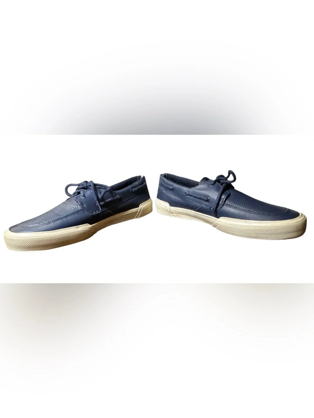 NWOT Sperry SeaCycled Captain’s Moc Perforated Leather Boat Shoes Navy Blue